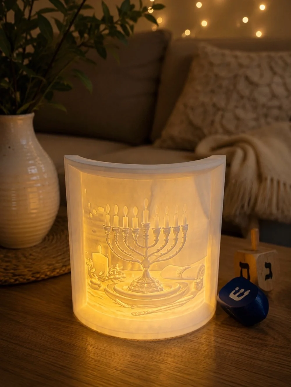 Hanukkah Menorah Plastic LED Tealight Candle Holder Home Decor 5” Tall